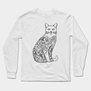 Cat In Lotus Tattoo Long Sleeve T-Shirt